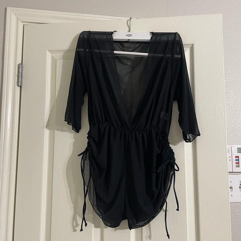 Black Sheer V-Neck Romper swimsuit cover up